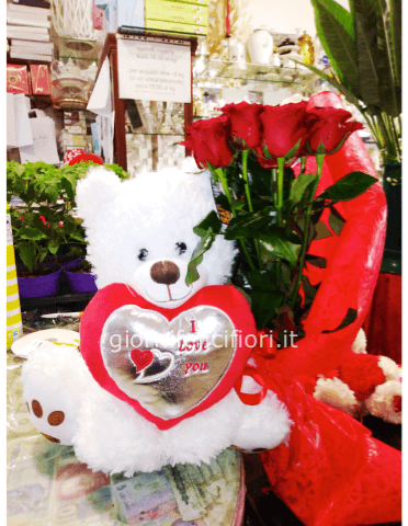 Cuore di rose con orso - Fiori Anna  Negozio di fiori a Roma e consegna a  domicilio